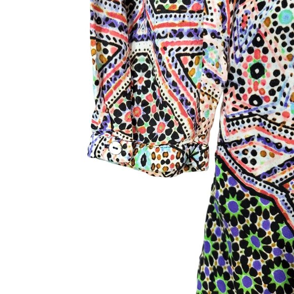 Maeve Tiled Amethyst Boho Dress Small Lined Buttons Smocked Anthropologie READ - Picture 3 of 9
